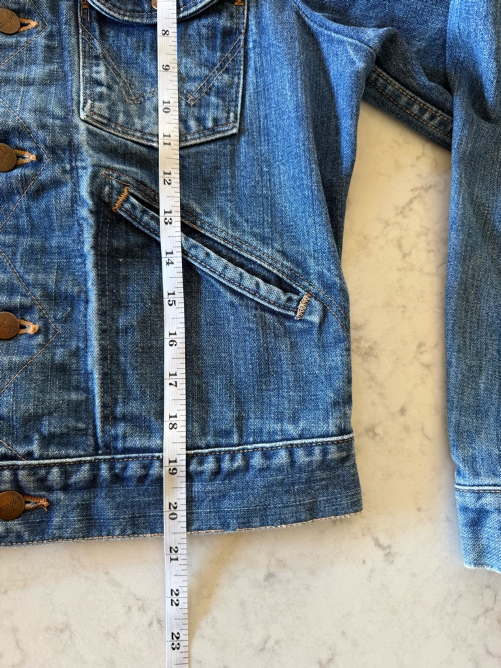 WRANGLER Vintage Women’s Blue Denim Trucker Jacket S/M - Picture 10 of 15